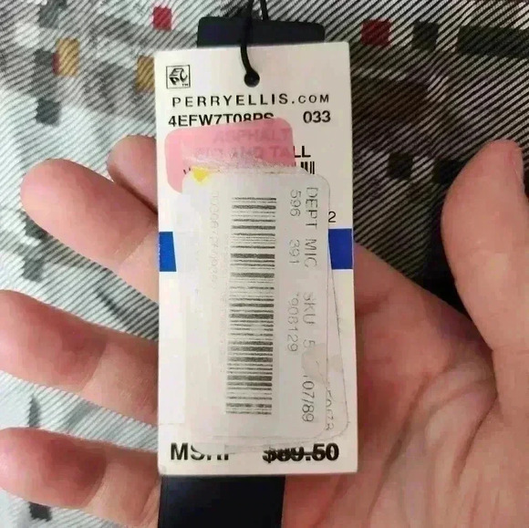 Perry Ellis Principles Regular-Fit Broken Plaid Tweed Shirt NWT Size XLT Asphalt - Picture 5 of 5